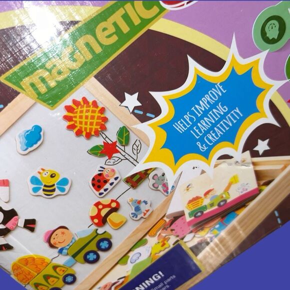 Wooden Magnetic Puzzle Kids Educational Toy Whiteboard Chalkboard Marker Chalks - Picture 2 of 3
